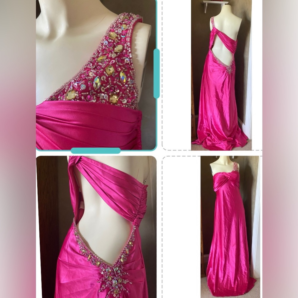 “Kiss Kiss”Formal Long Dress Prom Gown homecoming fuchsia hot pink satin Sequin